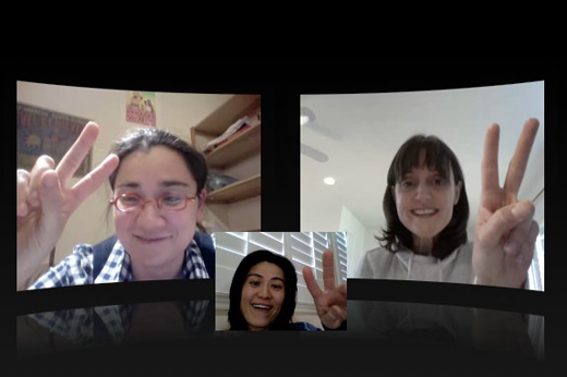 Ayumi Horie, Kathryn Pombriant Manzella and Ai Kanazawa Cheung plan via Skype.